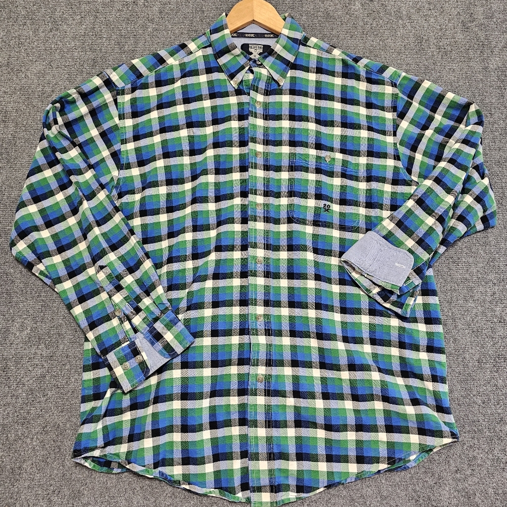 VTG Twenty X Blue Green Checkered Button Up Shirt Mens XL Cowboy Heavy Woven